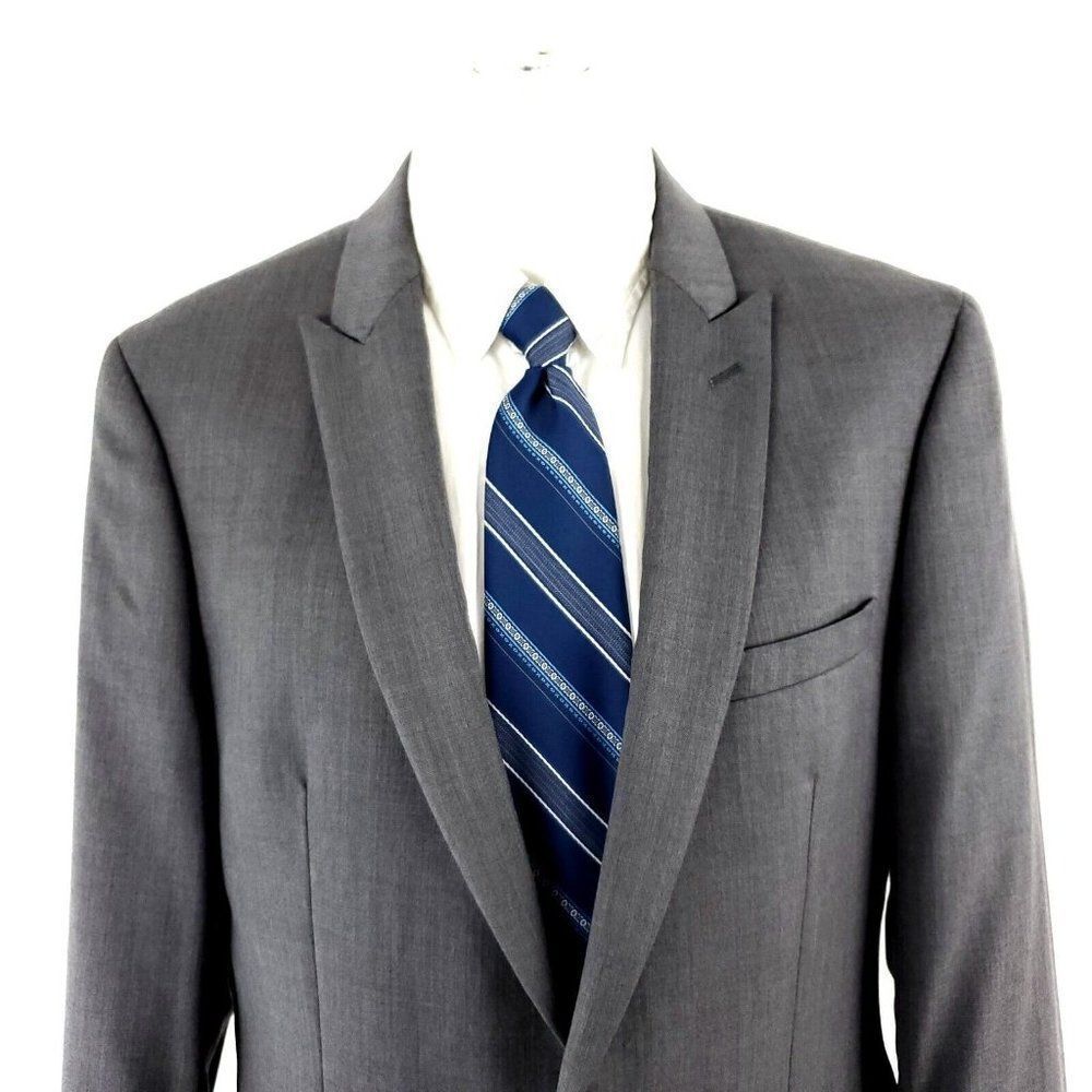 Calvin Klein Wool 2 Button Blazer 40R Gray Peak Lapel Tagged 44L Has Been Tailor
